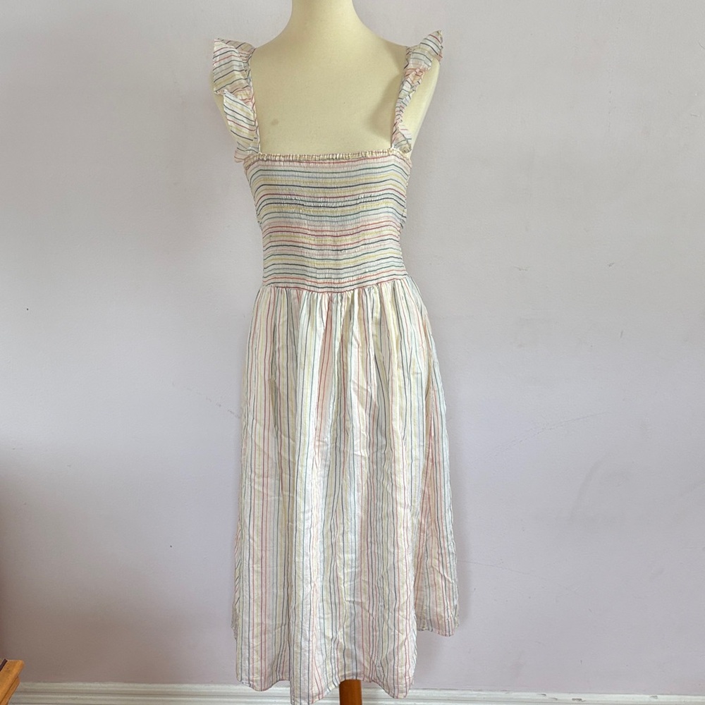 Madewell Pastel Striped Smocked Midi Dress